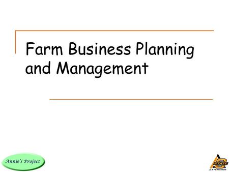 Farm Business Planning and Management