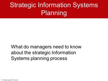 Strategic Information Systems Planning