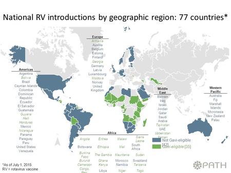 Not Gavi-eligible [42] Middle East Bahrain Iraq Israel Jordan Qatar Saudi Arabia Tajikistan UAE Uzbekistan Yemen Western Pacific Australia Fiji Marshall.