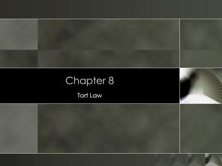 Chapter 8 Tort Law. 2 Introduction o An injury can involve both civil (tort) and criminal liability. o In a civil action, the plaintiff hires her own.