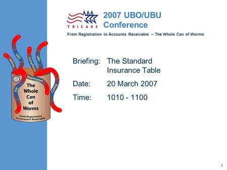 From Registration to Accounts Receivable – The Whole Can of Worms 2007 UBO/UBU Conference 1 Briefing:The Standard Insurance Table Date:20 March 2007 Time:1010.