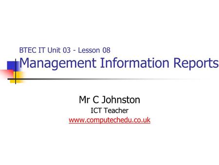 Mr C Johnston ICT Teacher