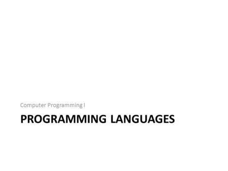 Programming Languages