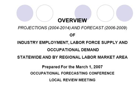 OVERVIEW PROJECTIONS (2004-2014) AND FORECAST (2006-2009 OVERVIEW PROJECTIONS (2004-2014) AND FORECAST (2006-2009) OF INDUSTRY EMPLOYMENT, LABOR FORCE.