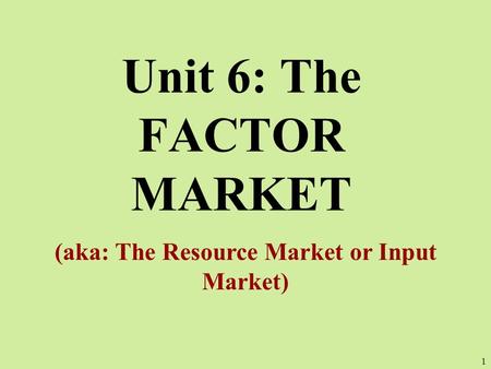 Unit 6: The FACTOR MARKET