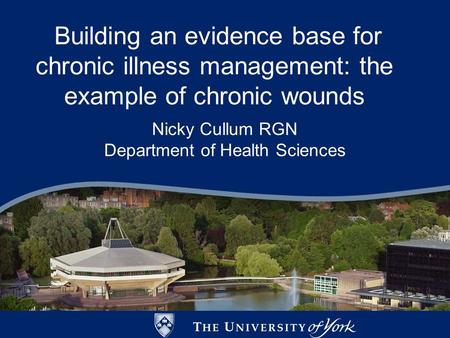 Building an evidence base for chronic illness management: the example of chronic wounds Nicky Cullum RGN Department of Health Sciences.