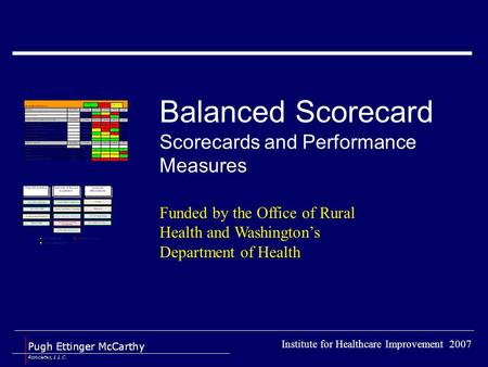 IHI 2007 Institute for Healthcare Improvement 2007 Balanced Scorecard Scorecards and Performance Measures Funded by the Office of Rural Health and Washington’s.