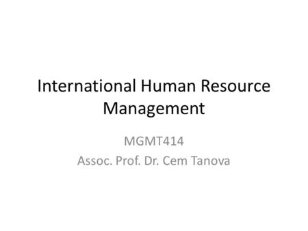 International Human Resource Management