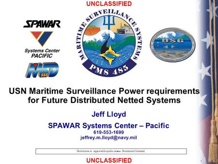 UNCLASSIFIED 1 Distribution A. Approved for public release. Distribution Unlimited. USN Maritime Surveillance Power requirements for Future Distributed.