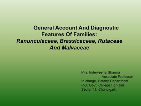 Ranunculaceae, Brassicaceae, Rutaceae And Malvaceae