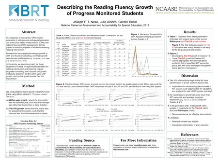 Abstract In a response to intervention (RTI) model, educators in both general and special education use curriculum-based measurement (CBM) oral reading.