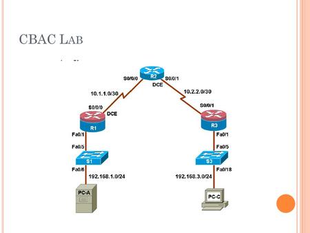 CBAC L AB. Nmap Port scanner Nmap: the beef, Zenmap: GUI frontend Findings before CBAC firewall c. What services are running and available on R1 from.