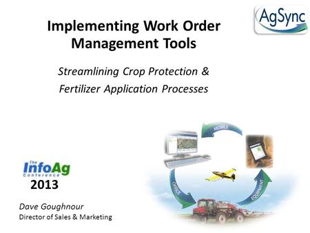 Implementing Work Order Management Tools Streamlining Crop Protection & Fertilizer Application Processes Dave Goughnour Director of Sales & Marketing 2013.