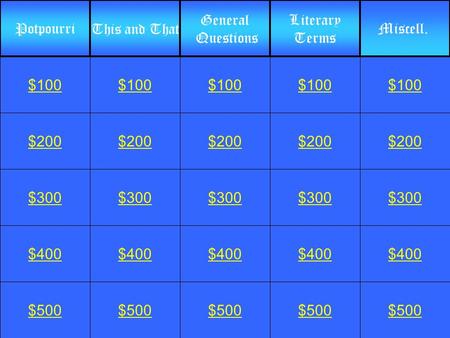 $200 $300 $400 $500 $100 $200 $300 $400 $500 $100 $200 $300 $400 $500 $100 $200 $300 $400 $500 $100 $200 $300 $400 $500 $100 PotpourriThis and That General.