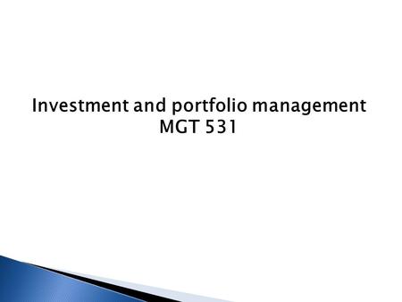 Investment and portfolio management