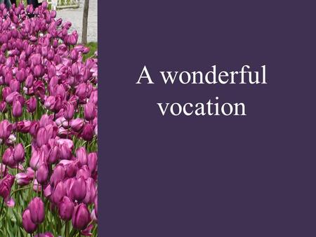 A wonderful vocation. 1. Discern your calling ： We are God's workmanship, created in Christ Jesus to do good works, which God prepared in advance for.