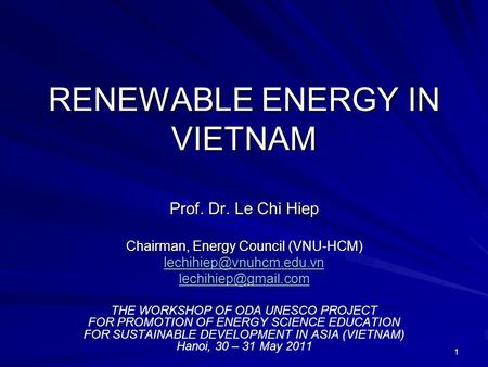 RENEWABLE ENERGY IN VIETNAM