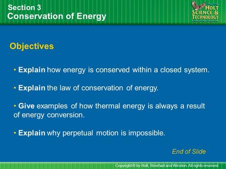 Conservation of Energy