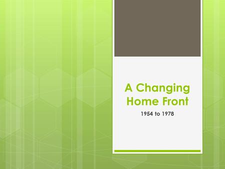 A Changing Home Front 1954 to 1978. 1960 Presidential Campaign  People happy with Eisenhower  22 nd Amendment.