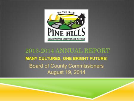 2013-2014 ANNUAL REPORT MANY CULTURES, ONE BRIGHT FUTURE! Board of County Commissioners August 19, 2014.