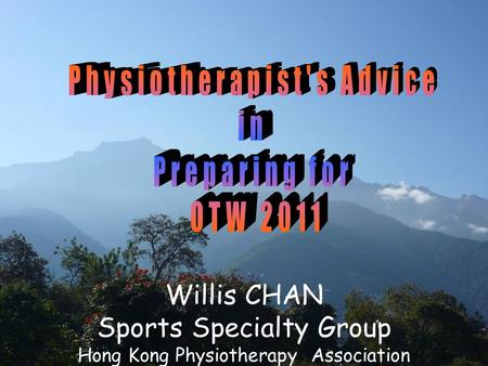 Willis CHAN Sports Specialty Group Hong Kong Physiotherapy Association.