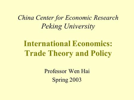 Professor Wen Hai Spring 2003