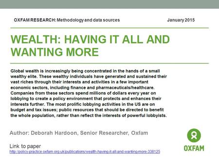 Author: Deborah Hardoon, Senior Researcher, Oxfam Link to paper