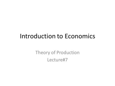 Introduction to Economics