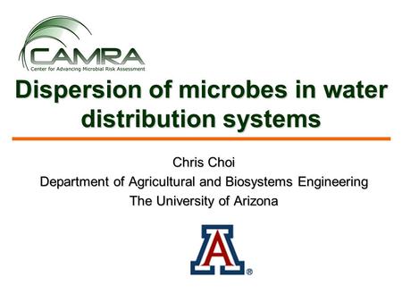 Dispersion of microbes in water distribution systems Chris Choi Department of Agricultural and Biosystems Engineering The University of Arizona.