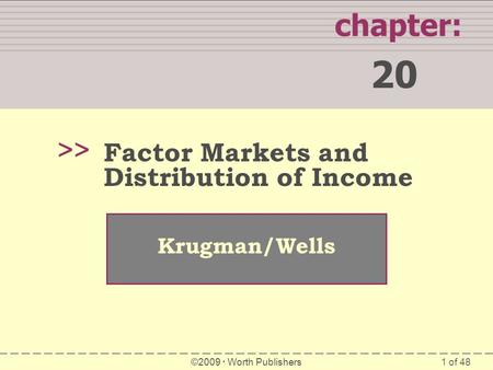 1 of 48 WHAT YOU WILL LEARN IN THIS CHAPTER chapter: 20 >> Krugman/Wells ©2009  Worth Publishers Factor Markets and Distribution of Income.