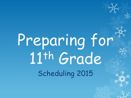 Preparing for 11 th Grade Scheduling 2015. Standard Diploma Requirements English4 Math3 Science3 History3 PE2 Foreign Language, Fine Arts, Career or Technical.