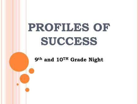 PROFILES OF SUCCESS 9 th and 10 TH Grade Night. WELCOME Self-Care Scheduling for next year College Tech Prep Initiatives State Testing – OGT and PARCC.