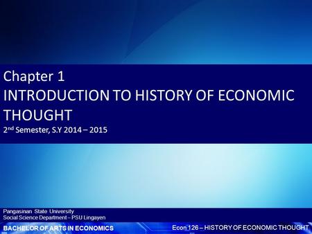 INTRODUCTION TO HISTORY OF ECONOMIC THOUGHT