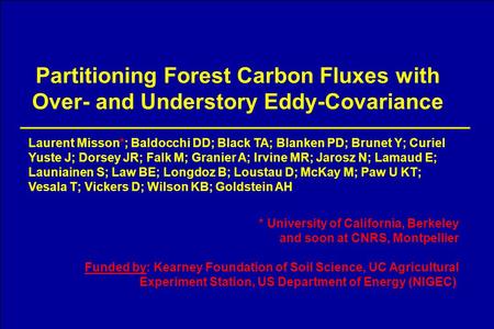 Laurent Misson*; Baldocchi DD; Black TA; Blanken PD; Brunet Y; Curiel Yuste J; Dorsey JR; Falk M; Granier A; Irvine MR; Jarosz N; Lamaud E; Launiainen.