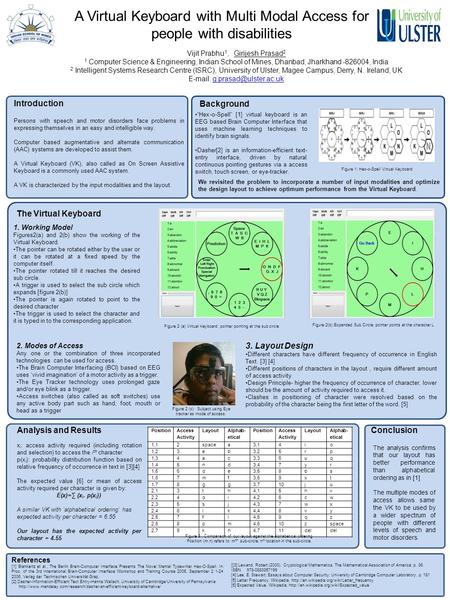 A Virtual Keyboard with Multi Modal Access for people with disabilities Vijit Prabhu 1, Girijesh Prasad 2 1 Computer Science & Engineering, Indian School.