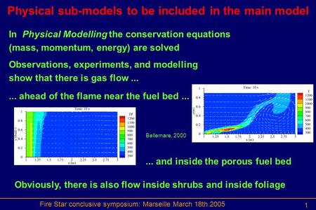 Fire Star conclusive symposium: Marseille March 18th 2005 1 Physical sub-models to be included in the main model In Physical Modelling the conservation.