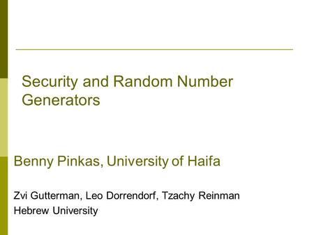 Security and Random Number Generators