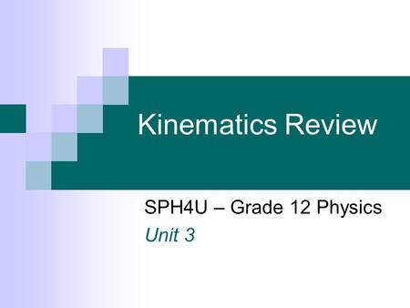 SPH4U – Grade 12 Physics Unit 3