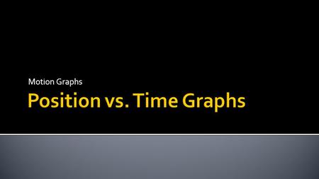 Motion Graphs.  Position is on the vertical axis  Time is on the horizontal axis  Slope (rise/run or Δy/Δx) = velocity  A curved graph shows acceleration.