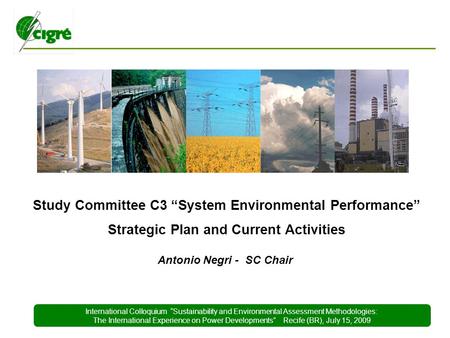 International Colloquium “Sustainability and Environmental Assessment Methodologies: The International Experience on Power Developments” Recife (BR), July.