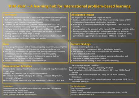 ‘BIM-Hub’ – A learning hub for international problem-based learning The Project Explore an innovative approach to international problem-based learning.