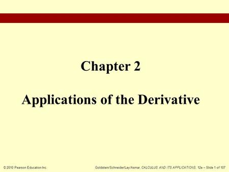 Chapter 2 Applications of the Derivative