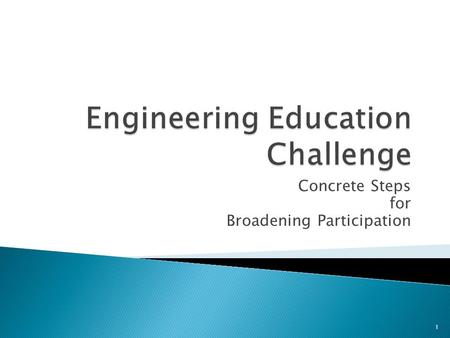 Concrete Steps for Broadening Participation 1.  Developing a Systems Integration Approach  What does this suggest about what we do not do now?  What.