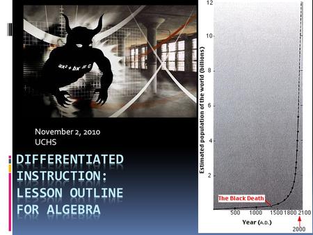 November 2, 2010 UCHS. Goals  CLE 3102.3.8: Solve and understand solutions of quadratic equations with real roots.  CLE 3102.3.9: Understand and use.