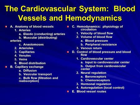 The Cardiovascular System: Blood Vessels and Hemodynamics