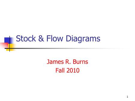 1 Stock & Flow Diagrams James R. Burns Fall 2010.