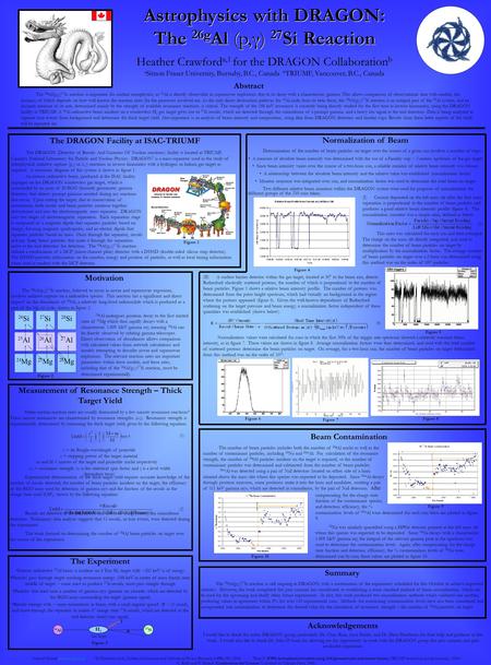 Astrophysics with DRAGON: The 26g Al (p,γ) 27 Si Reaction Heather Crawford a,1 for the DRAGON Collaboration b a Simon Fraser University, Burnaby, B.C.,