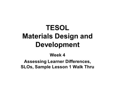 TESOL Materials Design and Development