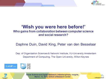 Virtual Biodiversity Research ViBRANT Social Science and Digital Research: Interdisciplinary Insights, March, 12, 2012, Oxford e-Research Centre ‘Wish.