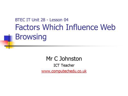 Mr C Johnston ICT Teacher